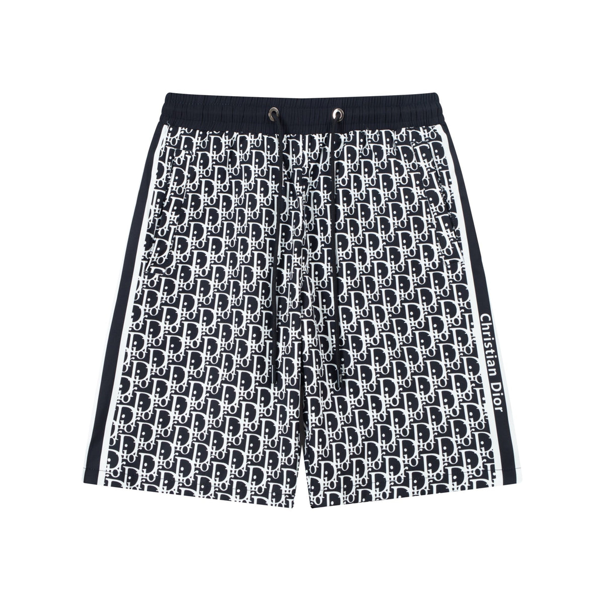 Black and white patterned beach shorts