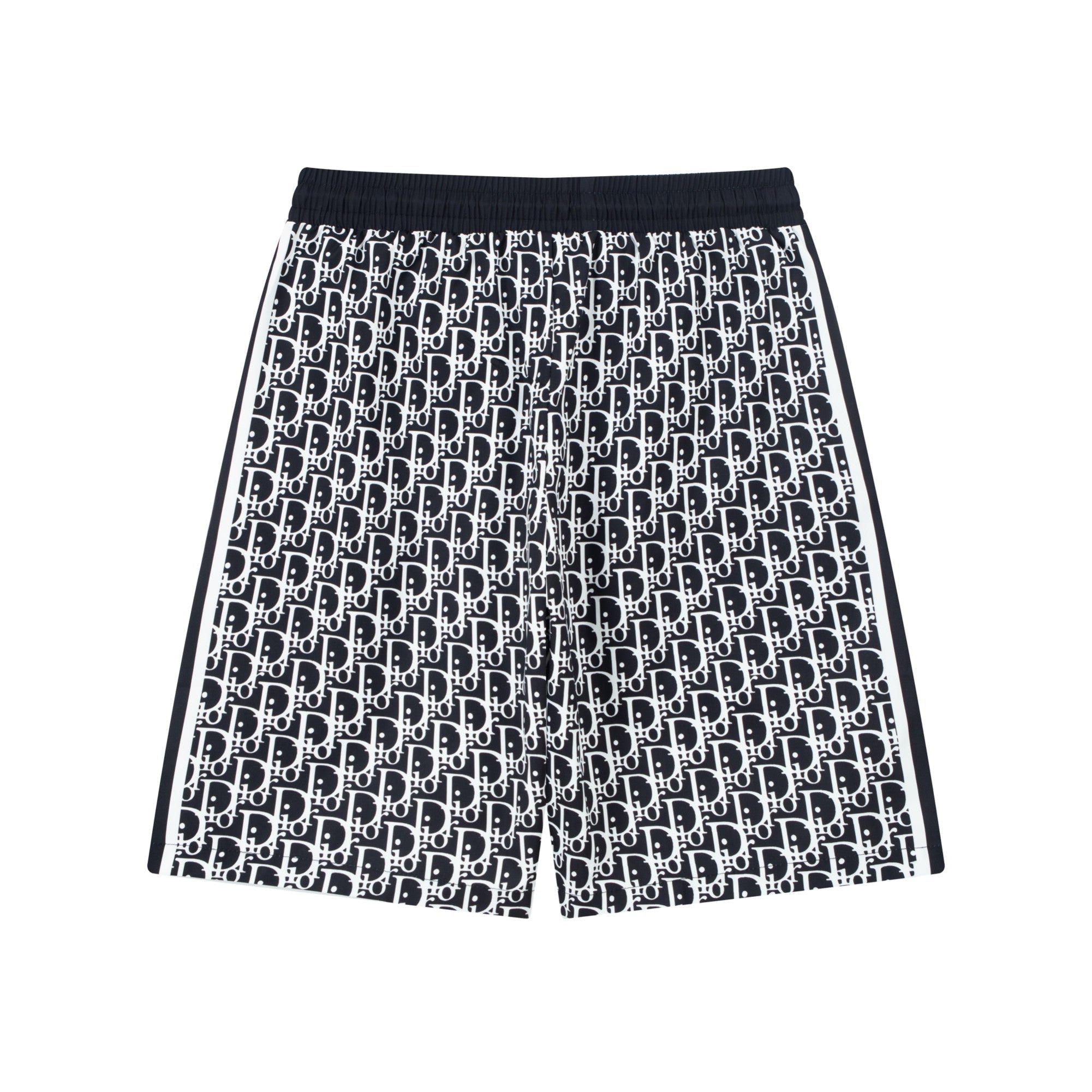 Black and white patterned beach shorts