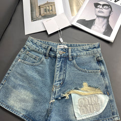 Denim-Shorts mit Strass-Taschen-Design