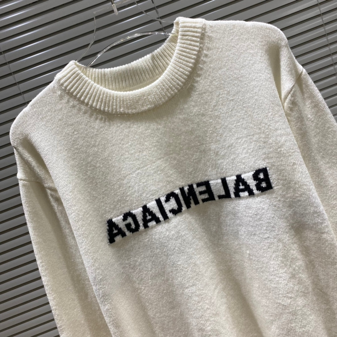 Simple front and back letter logo jacquard crew neck sweater