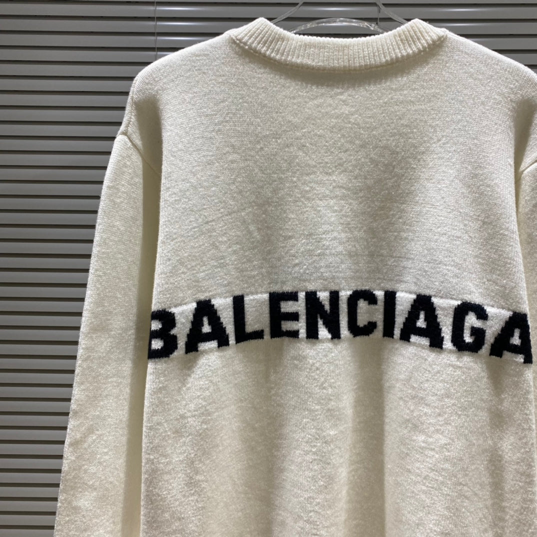 Simple front and back letter logo jacquard crew neck sweater