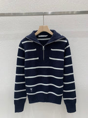 Marinefarbener Kragen Strickpullover