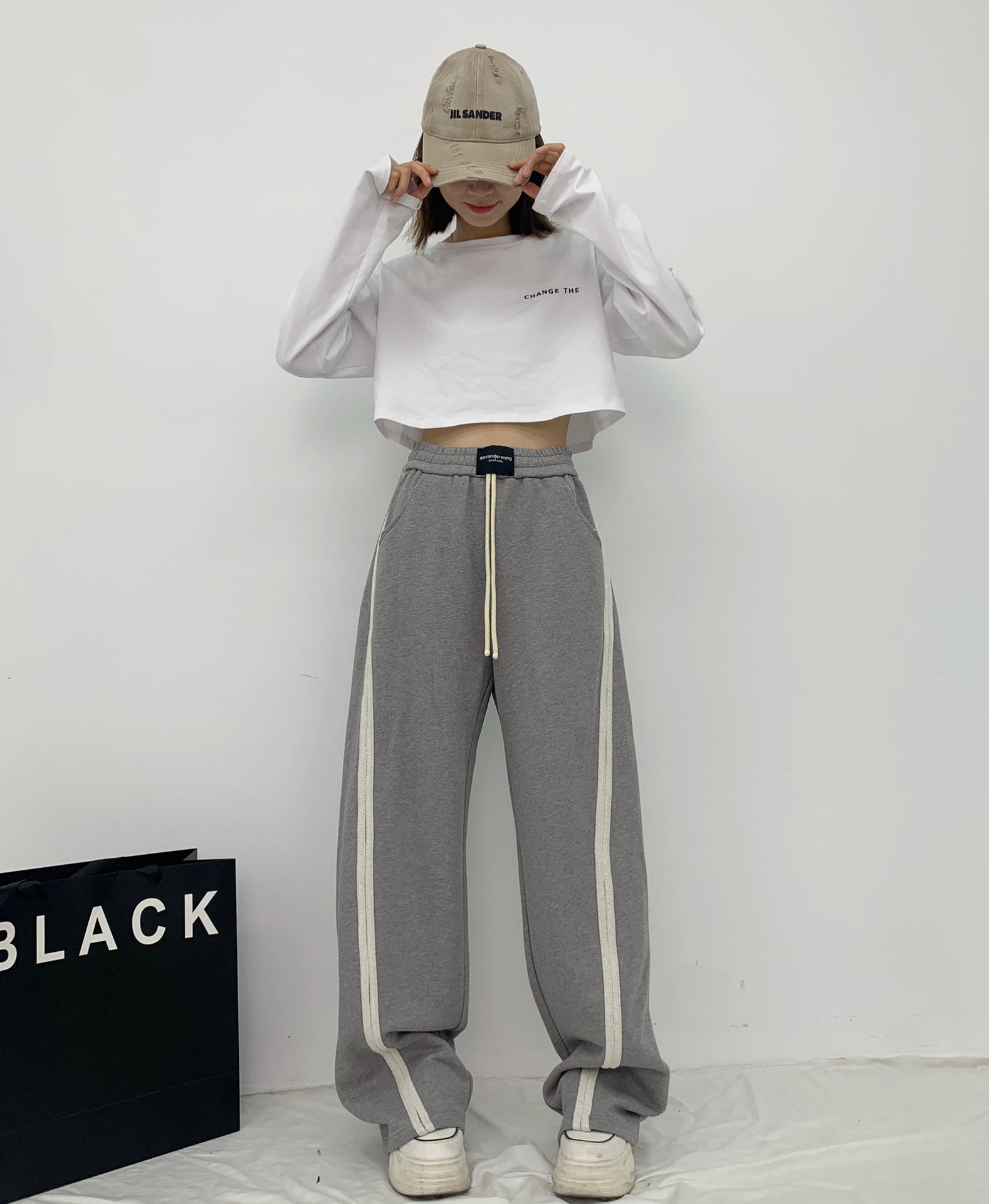 Elastic drawstring casual pants