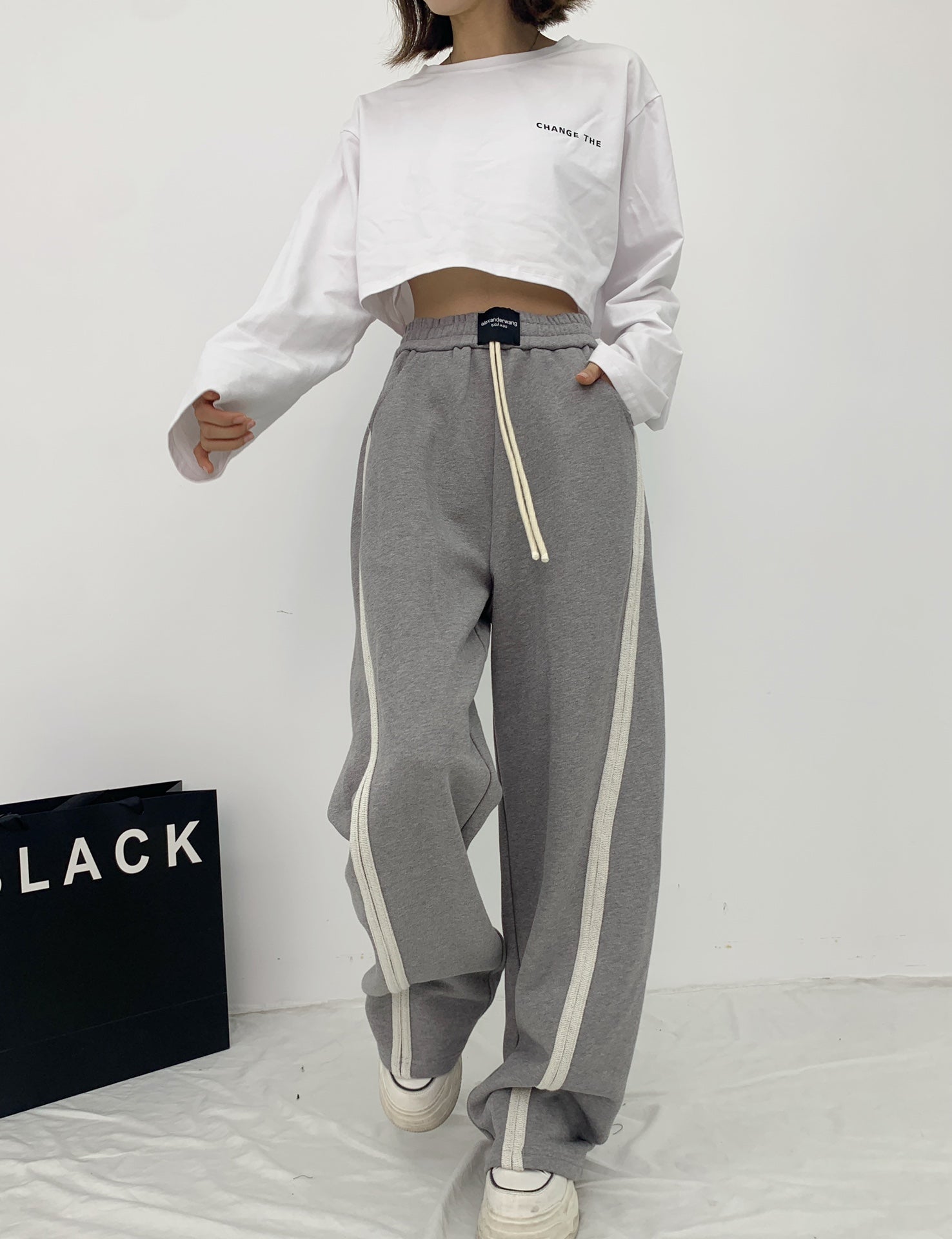 Elastic drawstring casual pants