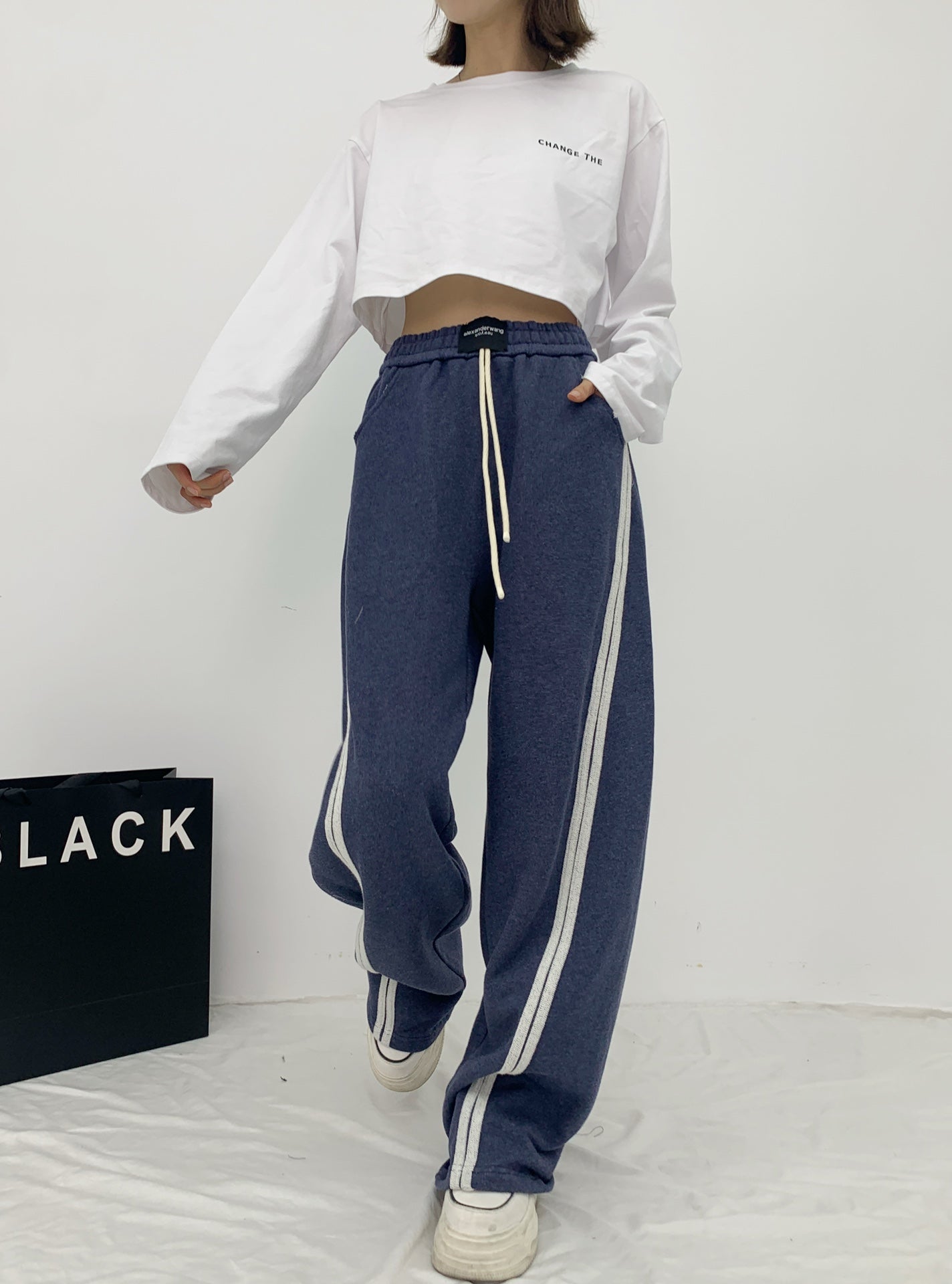 Elastic drawstring casual pants