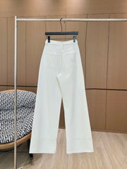 Heavy embroidery high waist loose slim wide leg pants