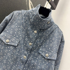 Retro American style fashionable letter logo lapel denim jacket