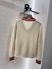 V-neck college knitted pullover sweater