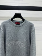 Letter embroidered round neck pullover sweater