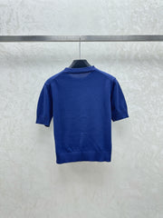 Simple contrast color knitted round neck short-sleeved top