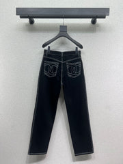 Chanel style ski series thick straight denim trousers