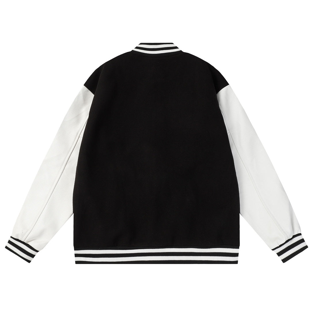 Leather letter embroidered baseball jersey jacket