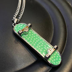 Skateboard style metal pendant necklace