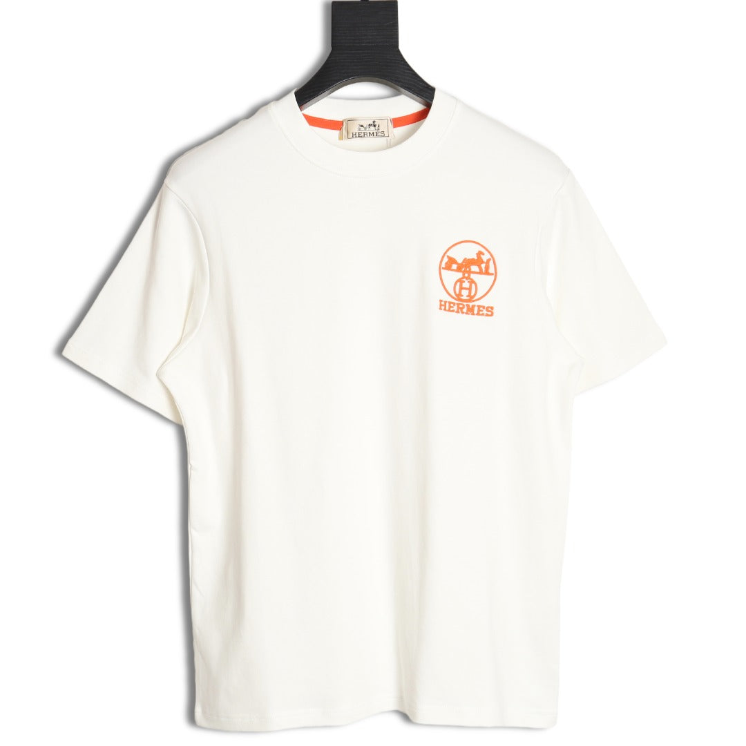 Orange circle embroidered short-sleeved T-shirt