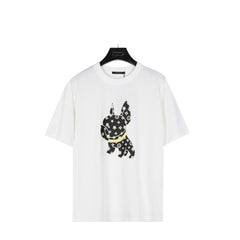 Short-sleeved T-shirt with "French Dou" printed all over