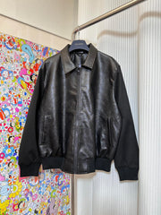 Paneled leather long-sleeved jacket