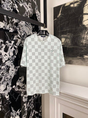 Green checkerboard print short sleeves