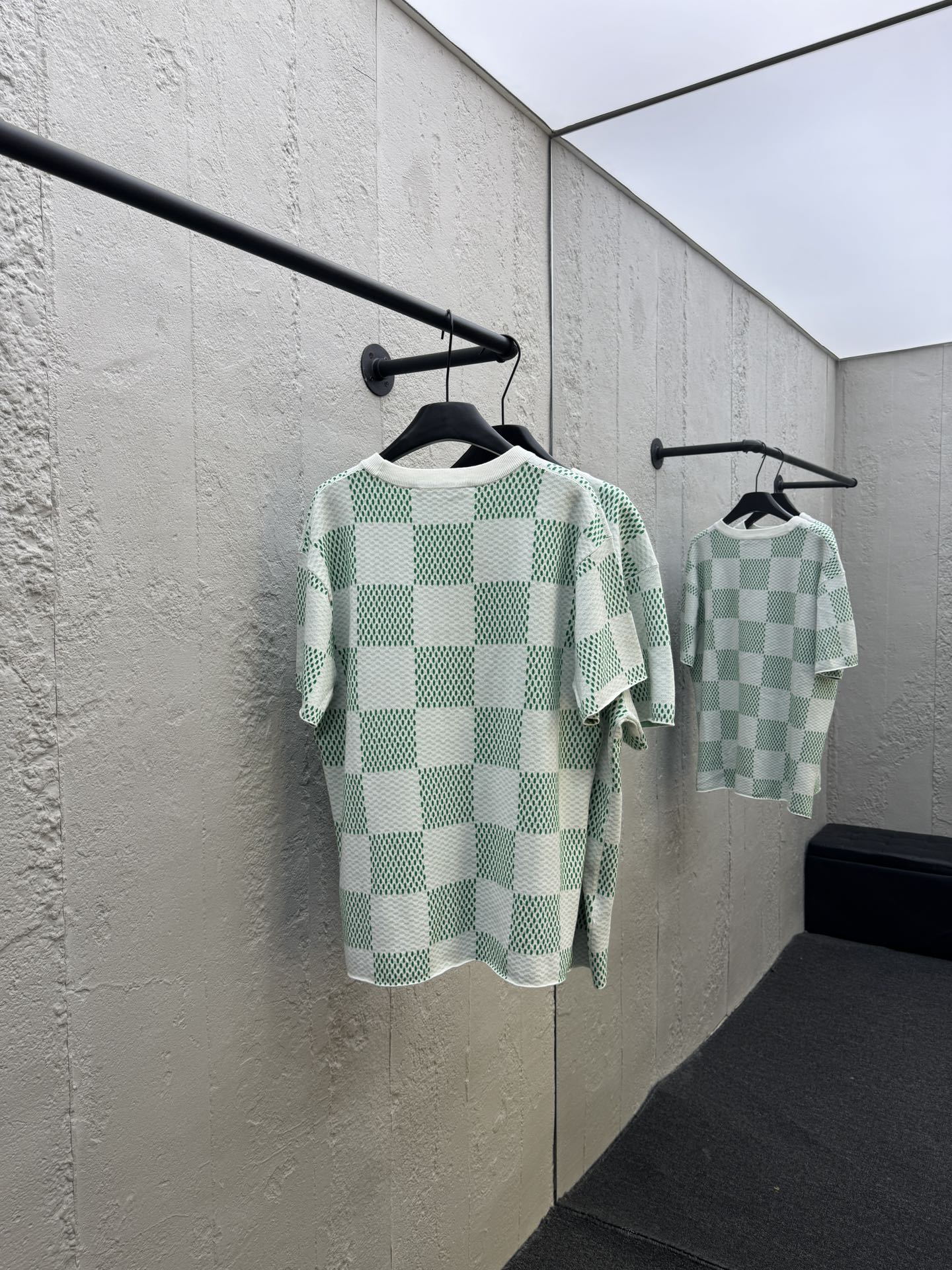 Green Checkerboard Jacquard Short Sleeve T-Shirt