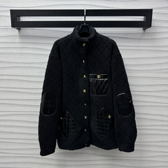 Leather pocket grain velvet jacket