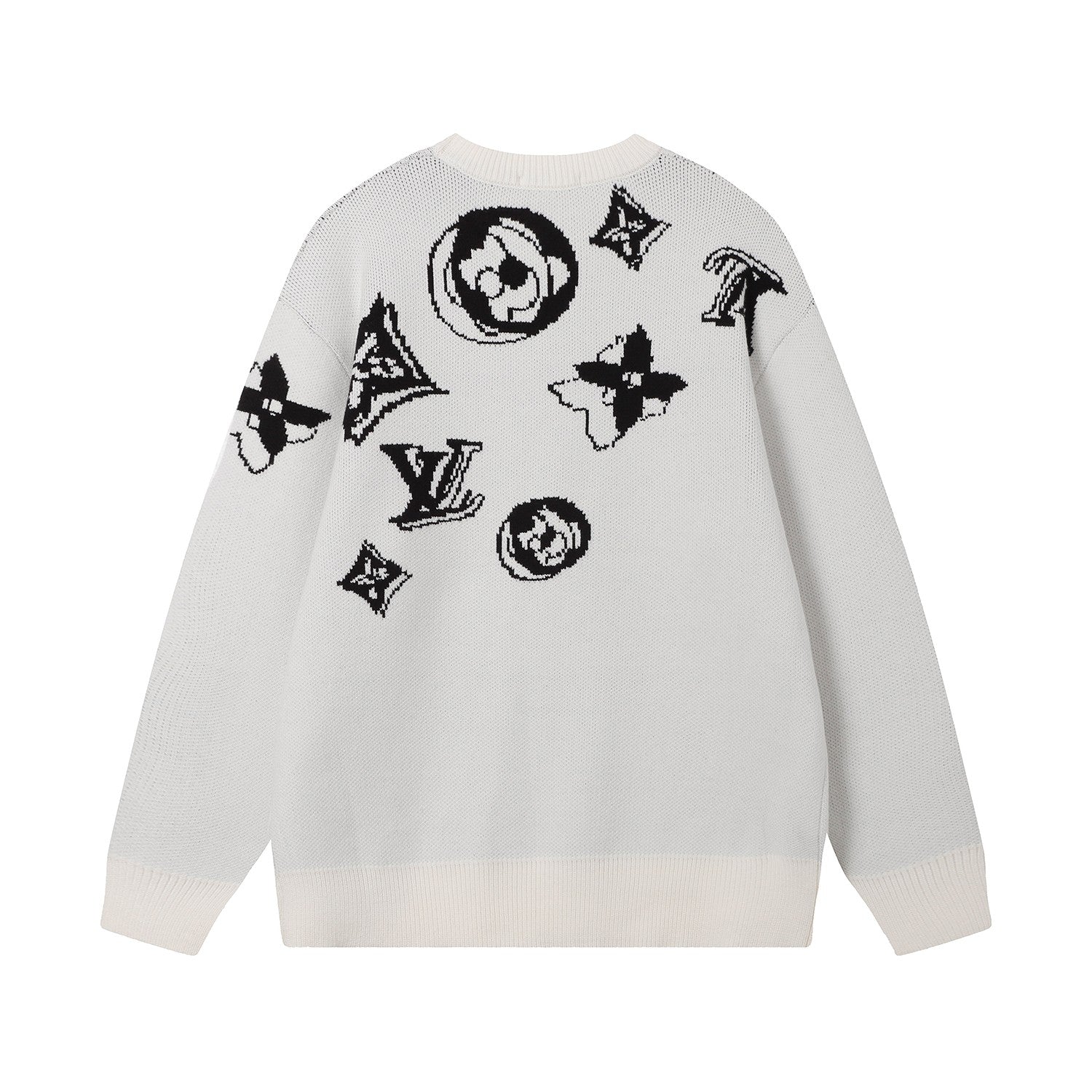 L jacquard all-over casual crew neck sweater