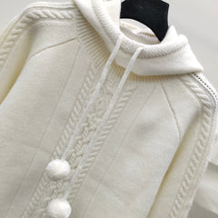 Three-dimensional jacquard ball pendant hooded knitted top