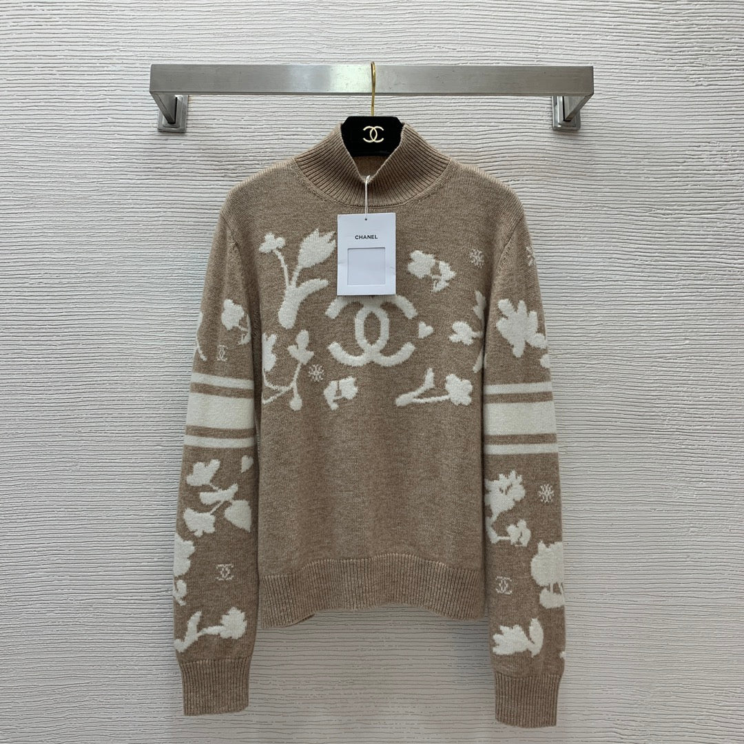 Jacquard knitted wool sweater