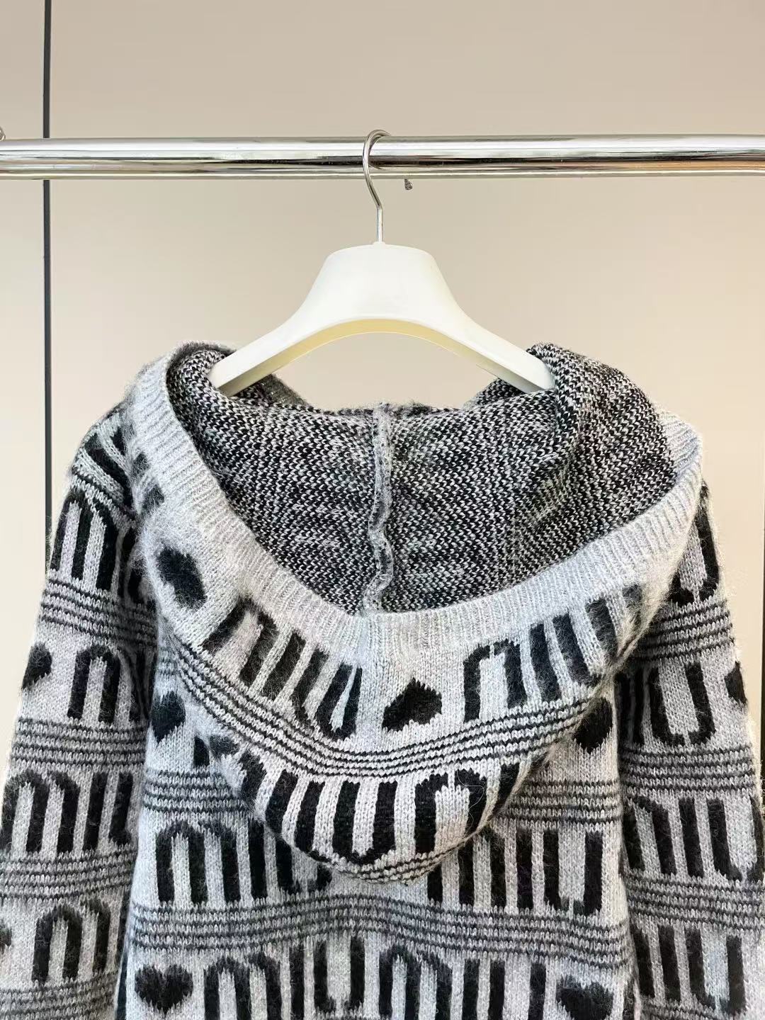 Jacquard full letter love mohair hooded sweater