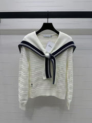 Preppy Shawl Collar Knit Long Sleeve Sweater