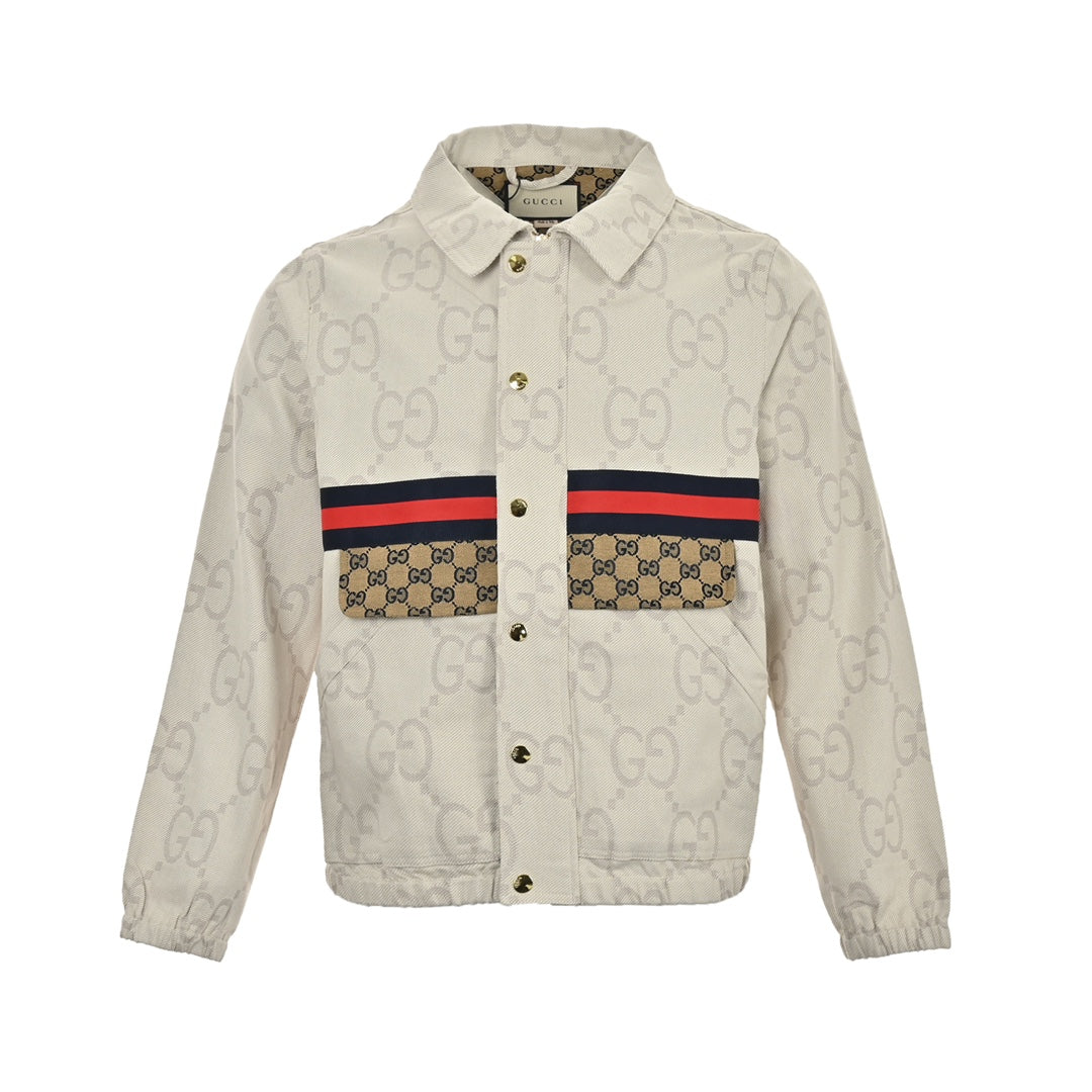 Double G all-over jacquard patchwork ivory denim jacket