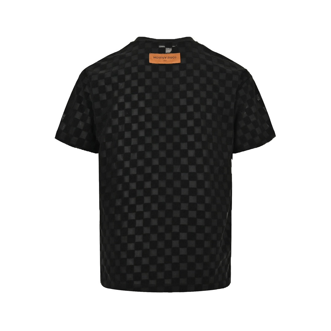 flocked checkerboard short sleeves