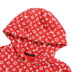 Joint style all-over printed presbyopic red hooded sweatshirt