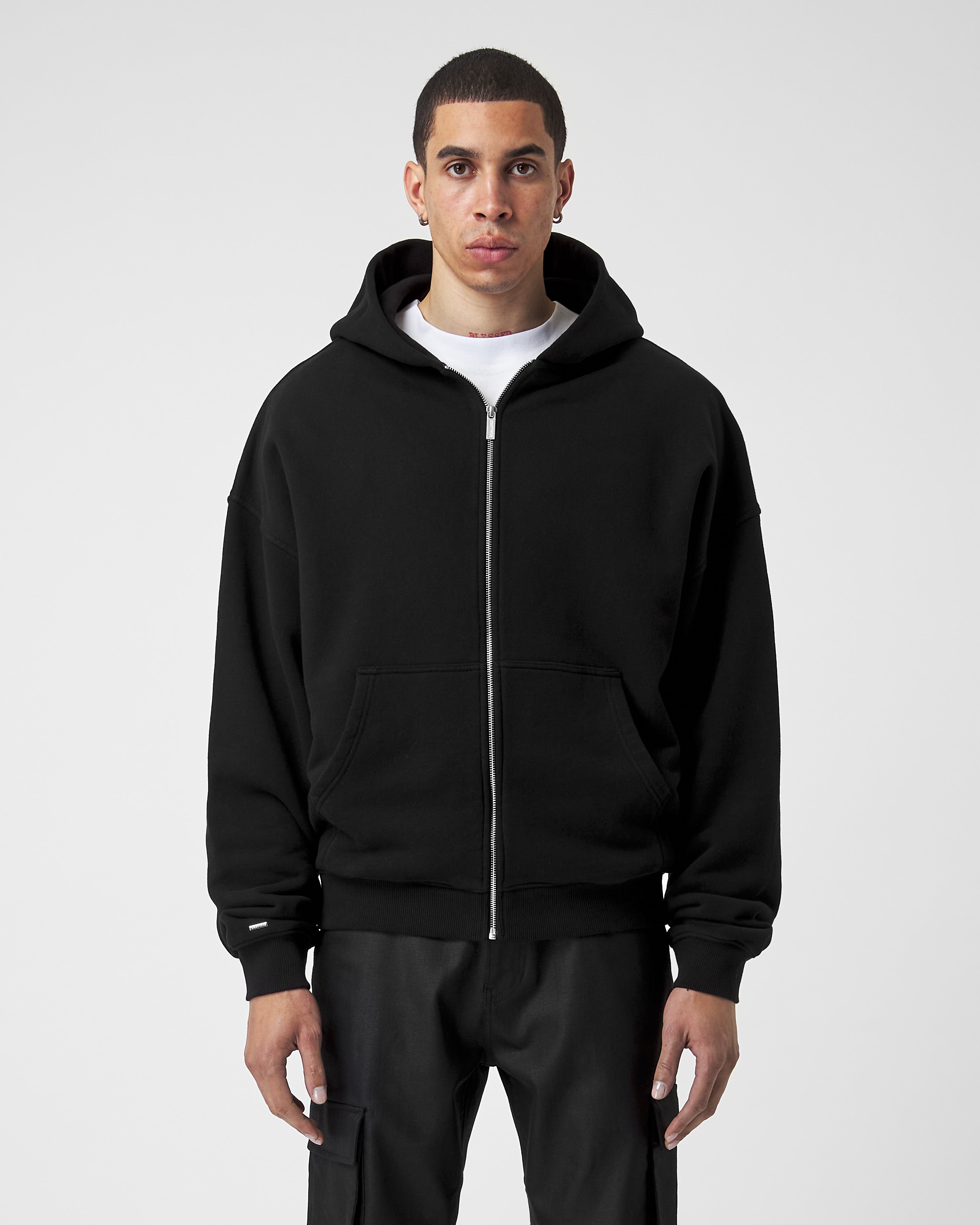 Schwarzer Basic Zip Hoodie