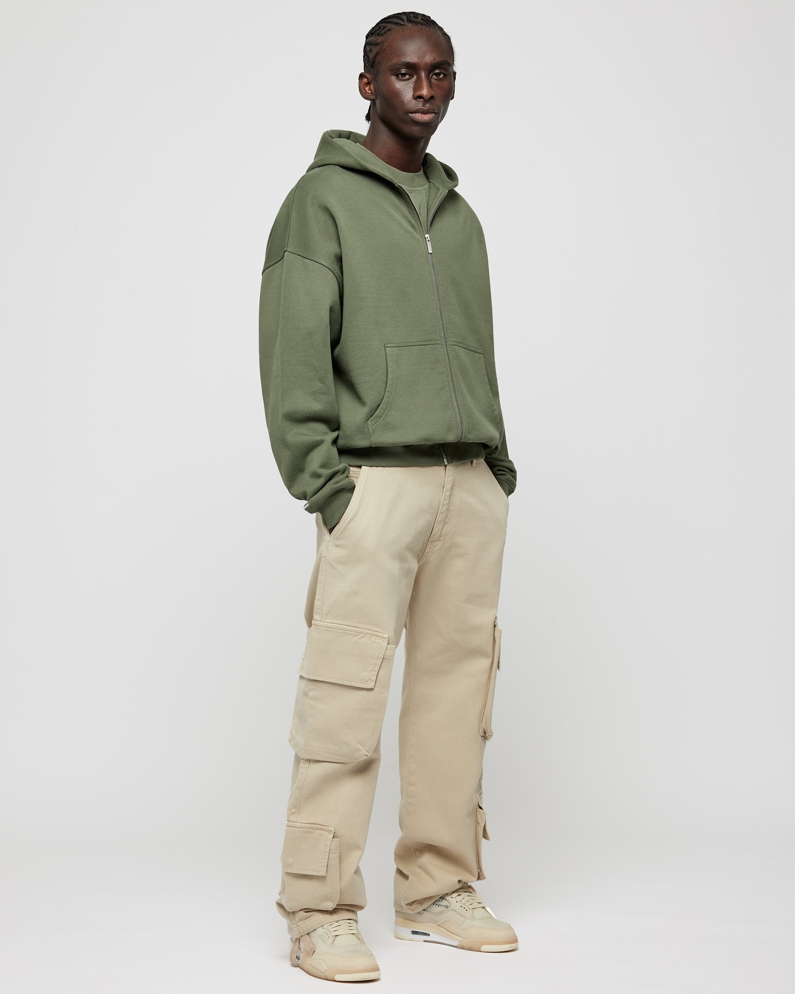 Schwerer rauchiger grüner Basic Zip Hoodie