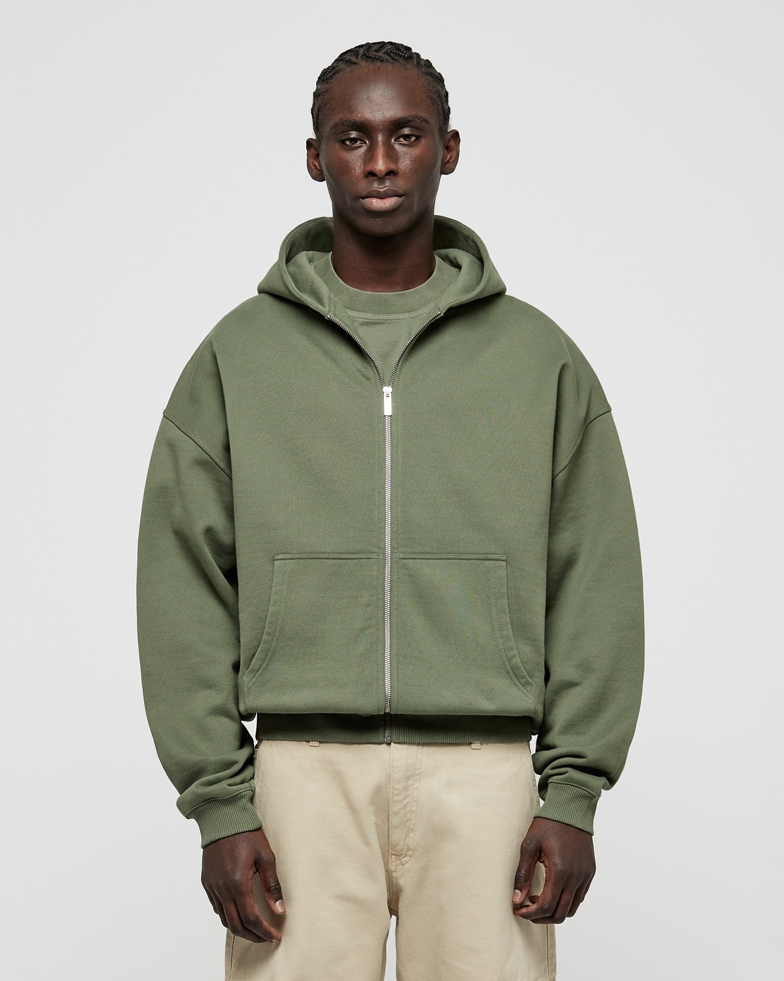 Schwerer rauchiger grüner Basic Zip Hoodie