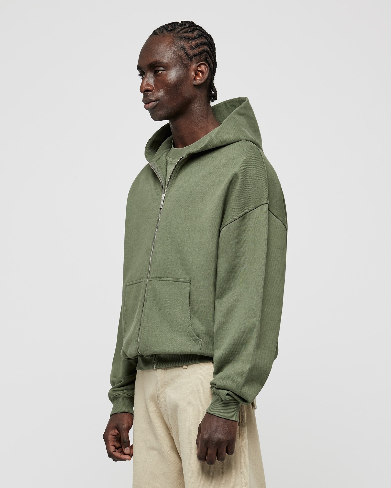 Schwerer rauchiger grüner Basic Zip Hoodie