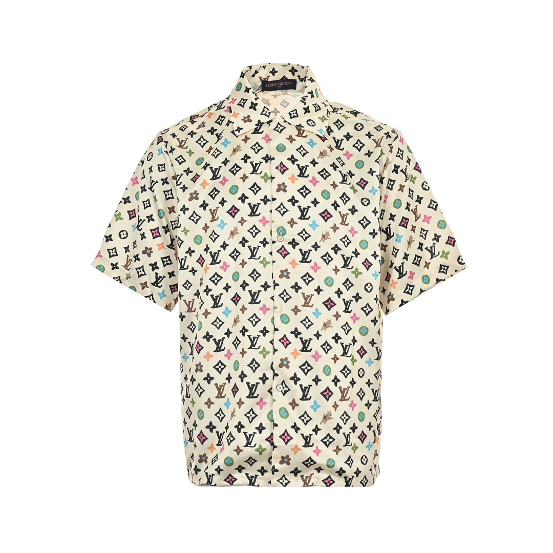 All-over printed silk short-sleeved shirt