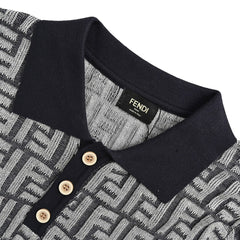 Allover printed FF jacquard knitted Polo short sleeves