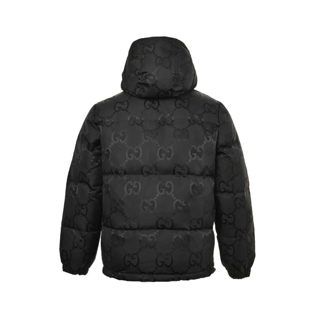 Dark pattern Double G jacquard canvas hooded down jacket