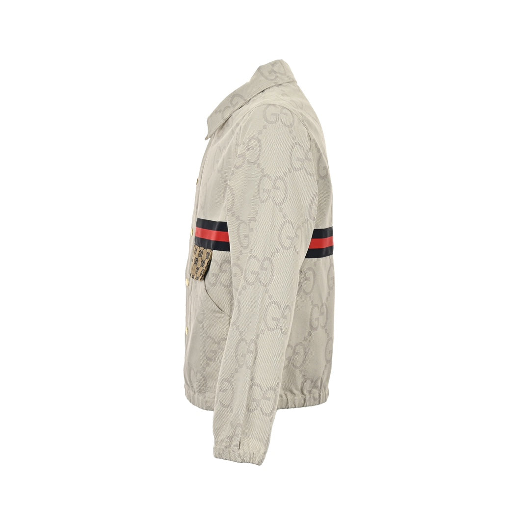 Double G all-over jacquard patchwork ivory denim jacket