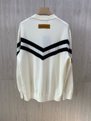 v double stripe applique logo couple white knitted jumper