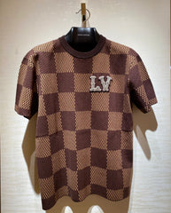 T-shirt à damier L - Marron