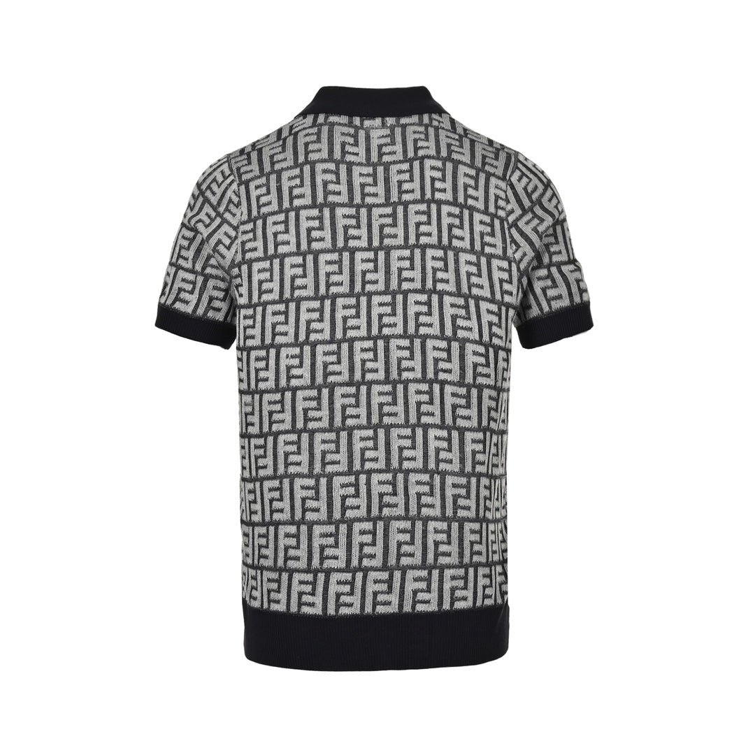 Allover printed FF jacquard knitted Polo short sleeves