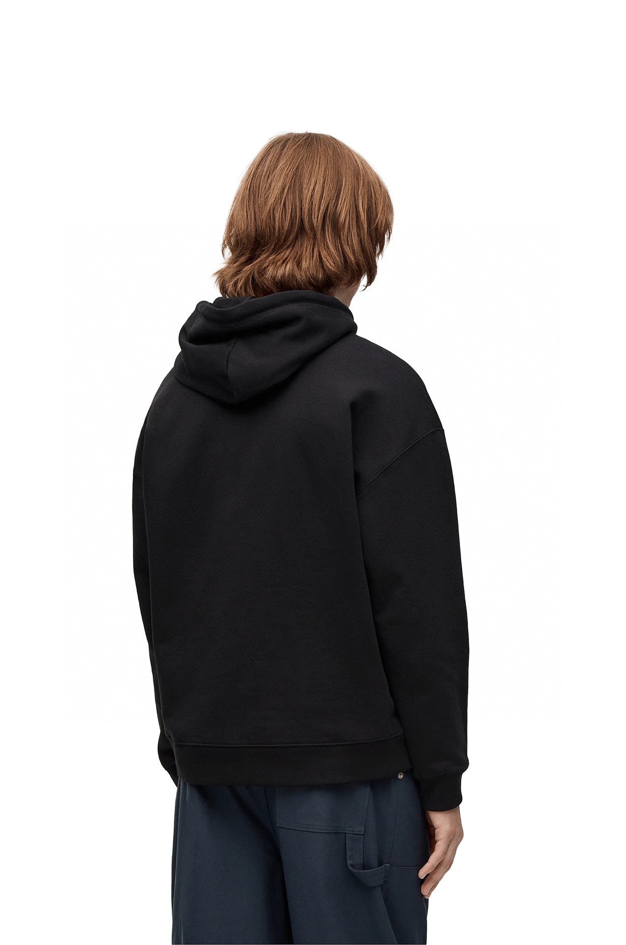 Hooded sweatshirt with embossed leather patch on chest