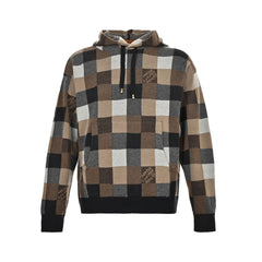 Checkerboard jacquard knit hooded sweatshirt