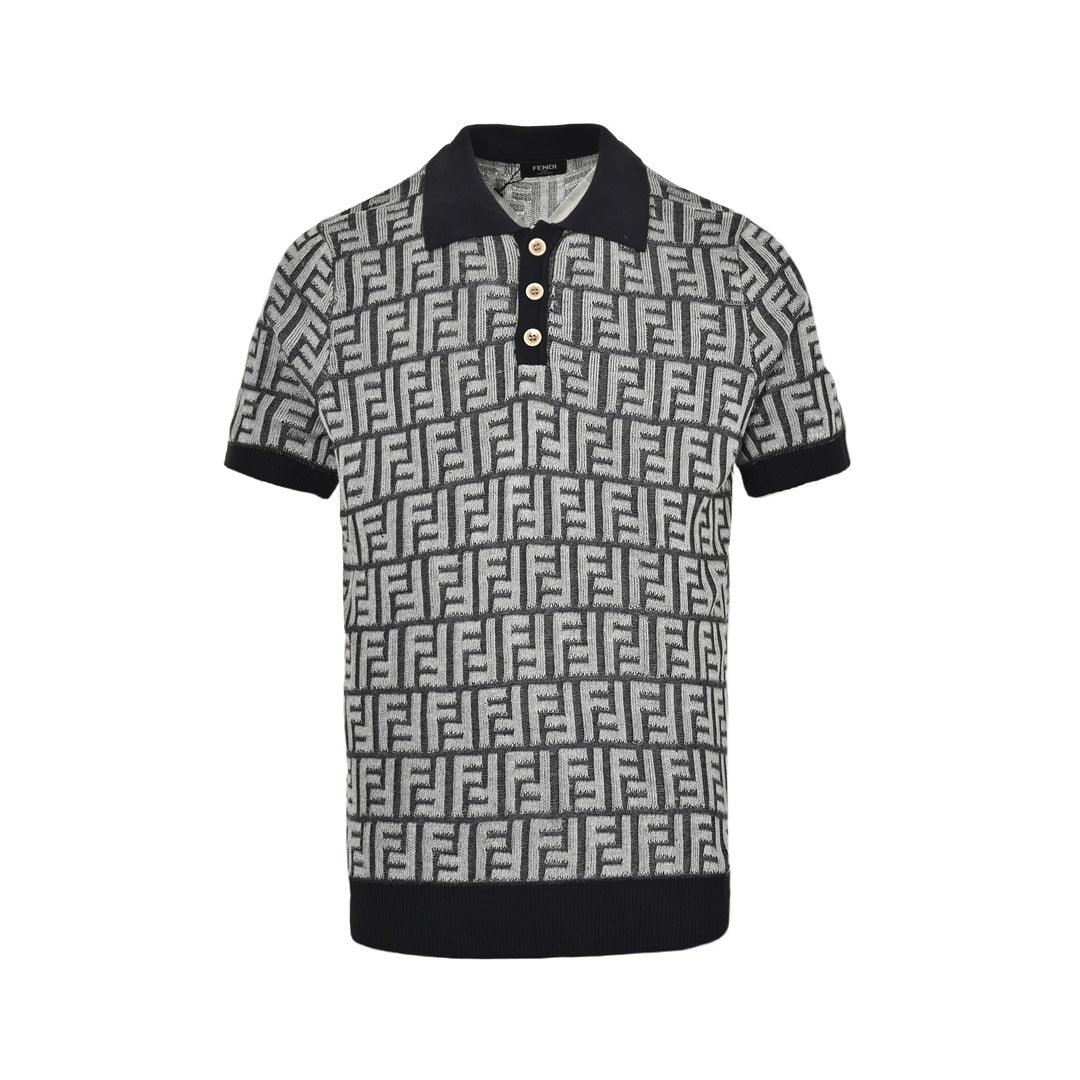 Allover printed FF jacquard knitted Polo short sleeves