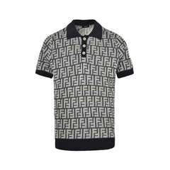 Allover printed FF jacquard knitted Polo short sleeves