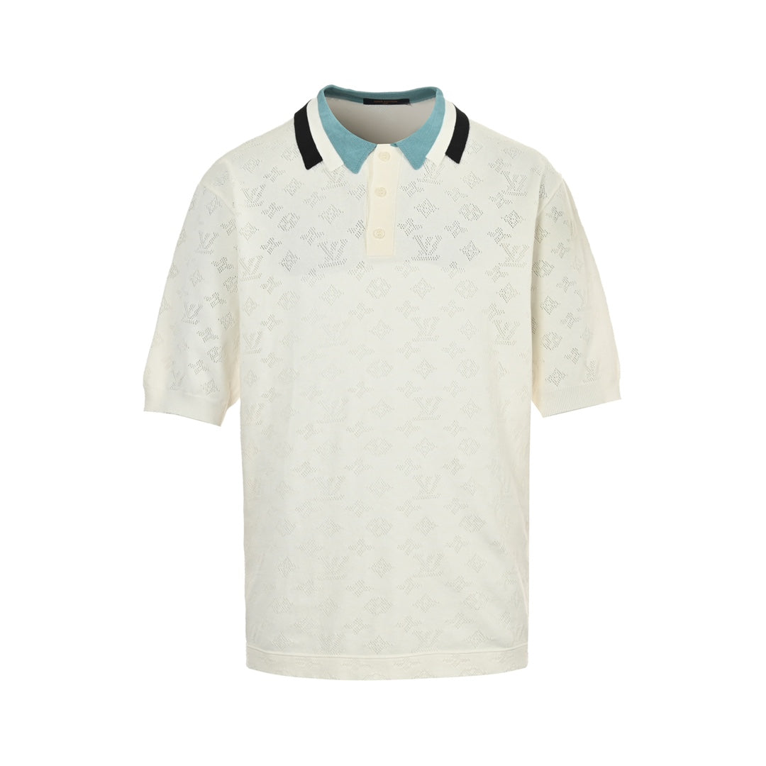 Hollow old pattern jacquard knitted Polo short sleeves