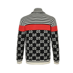 Double G jacquard striped patchwork zipper sweater jacket