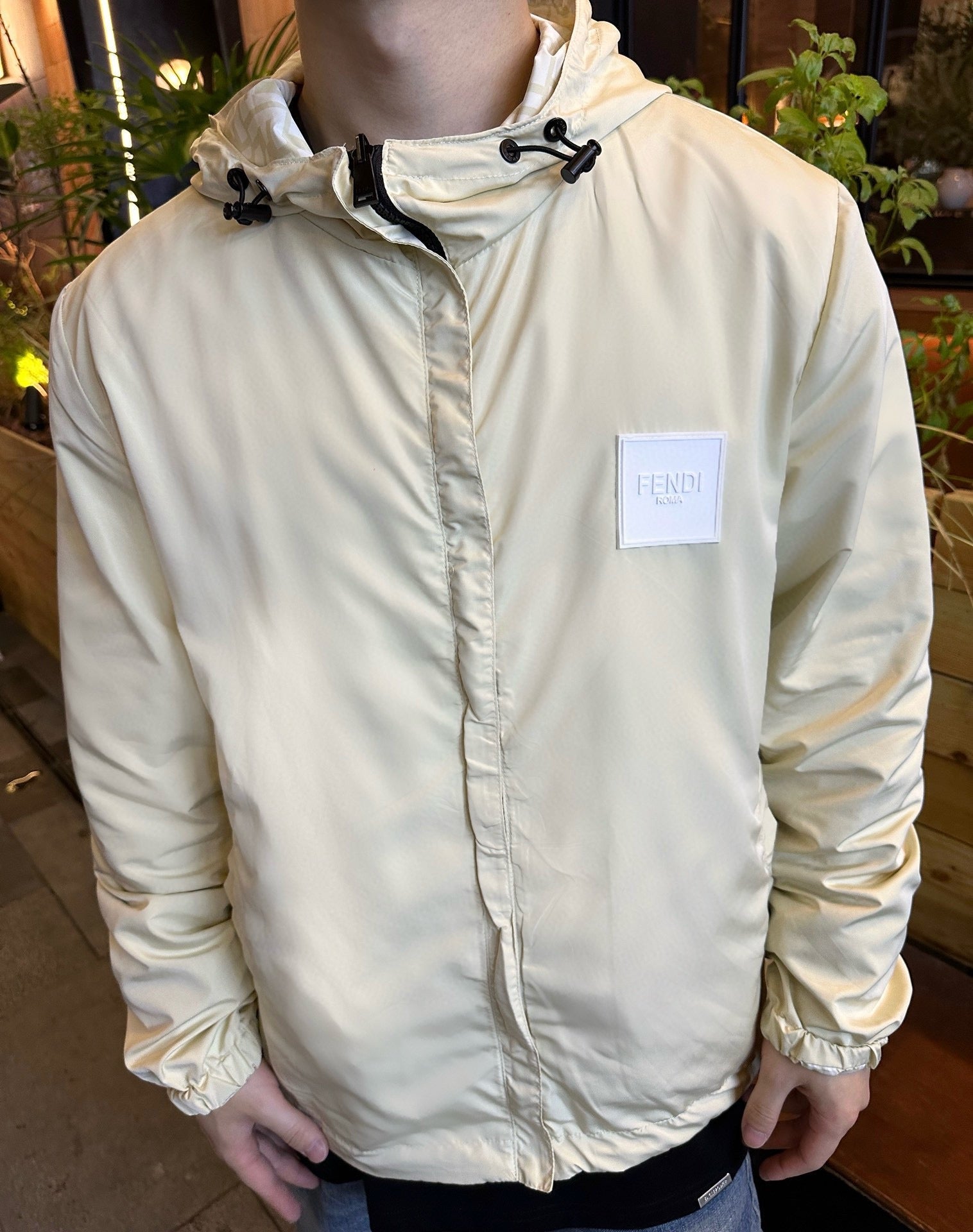 Fully printed FF reversible nylon hooded jacket