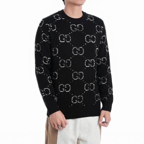 Gradient all-over jacquard logo crew neck sweater